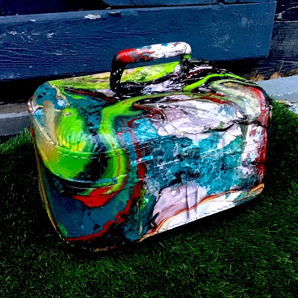 Vintage Train Case Luggage Suitcase Snake Skull One of a Kind Rainbow Wild Paint